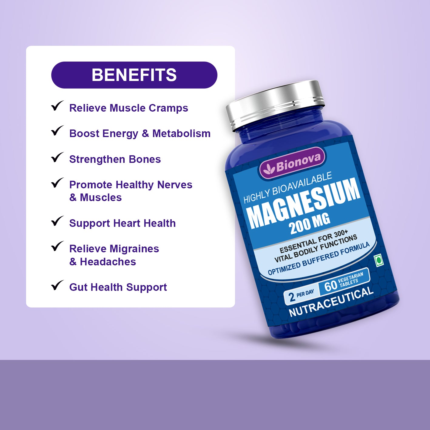 Magnesium Glycinate Tablets – Essential for 300+ vital bodily functions | 60's