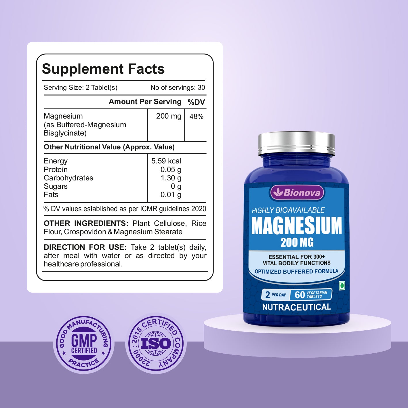 Magnesium Glycinate Tablets – Essential for 300+ vital bodily functions | 60's