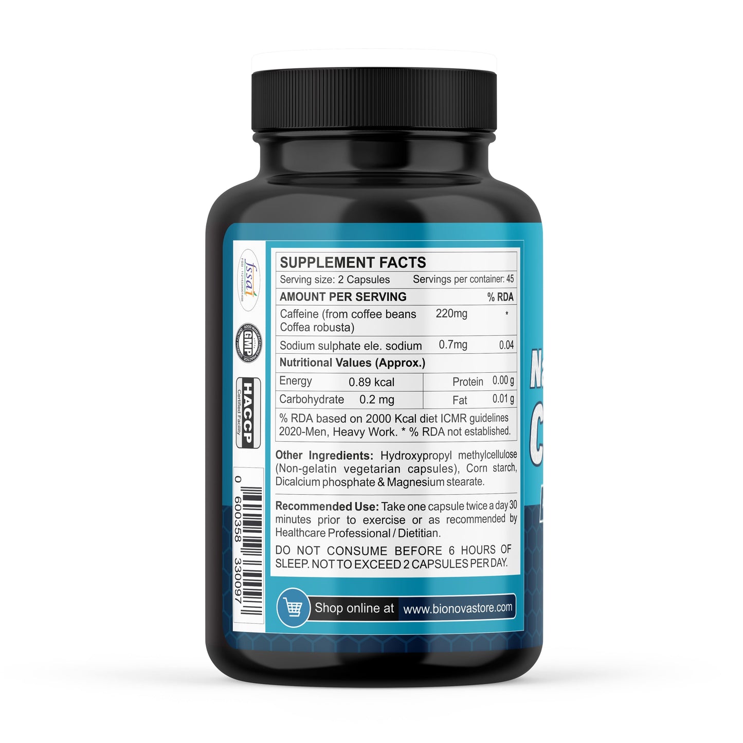 Natural Caffeine Capsules 220mg - 45 Servings