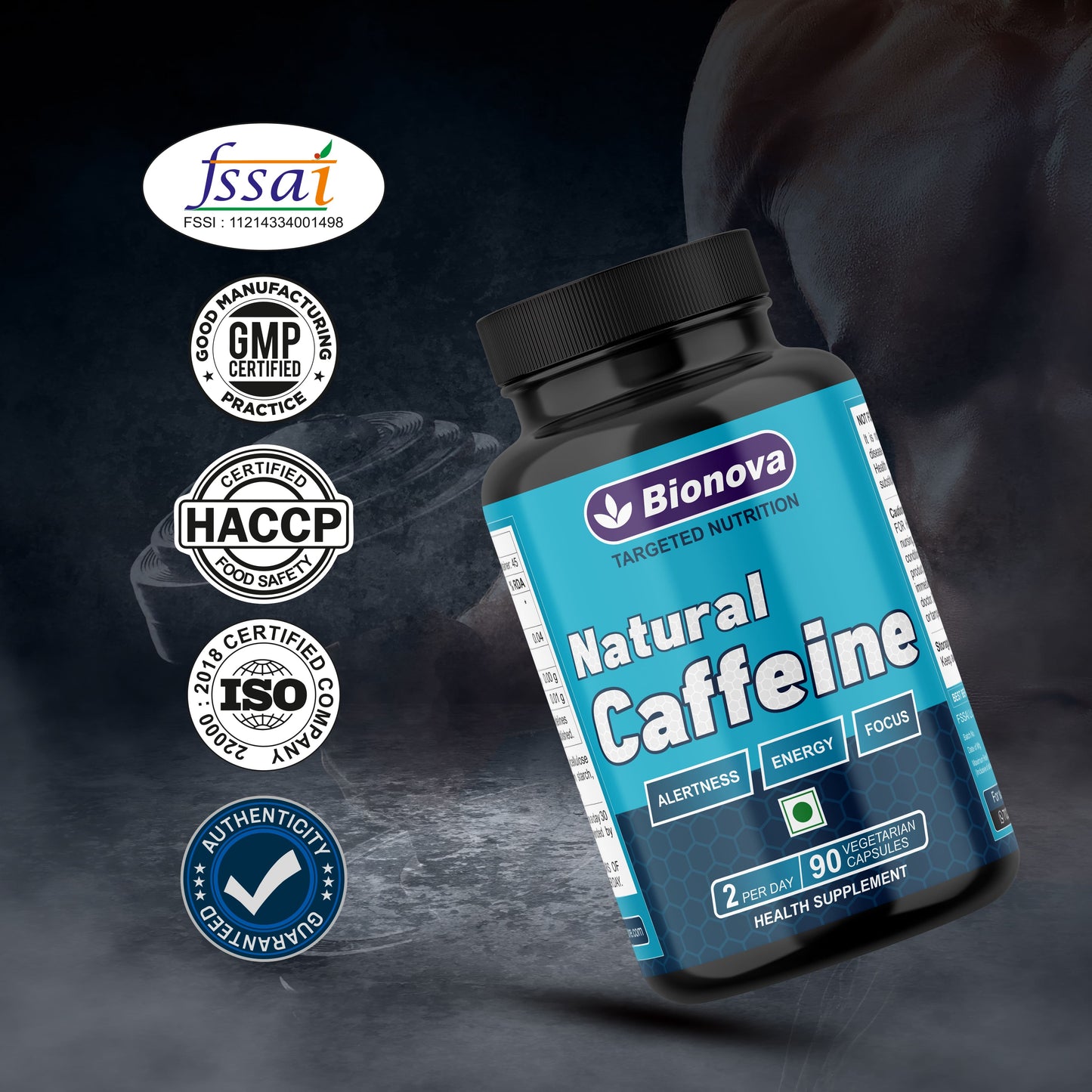 Natural Caffeine Capsules 220mg - 45 Servings