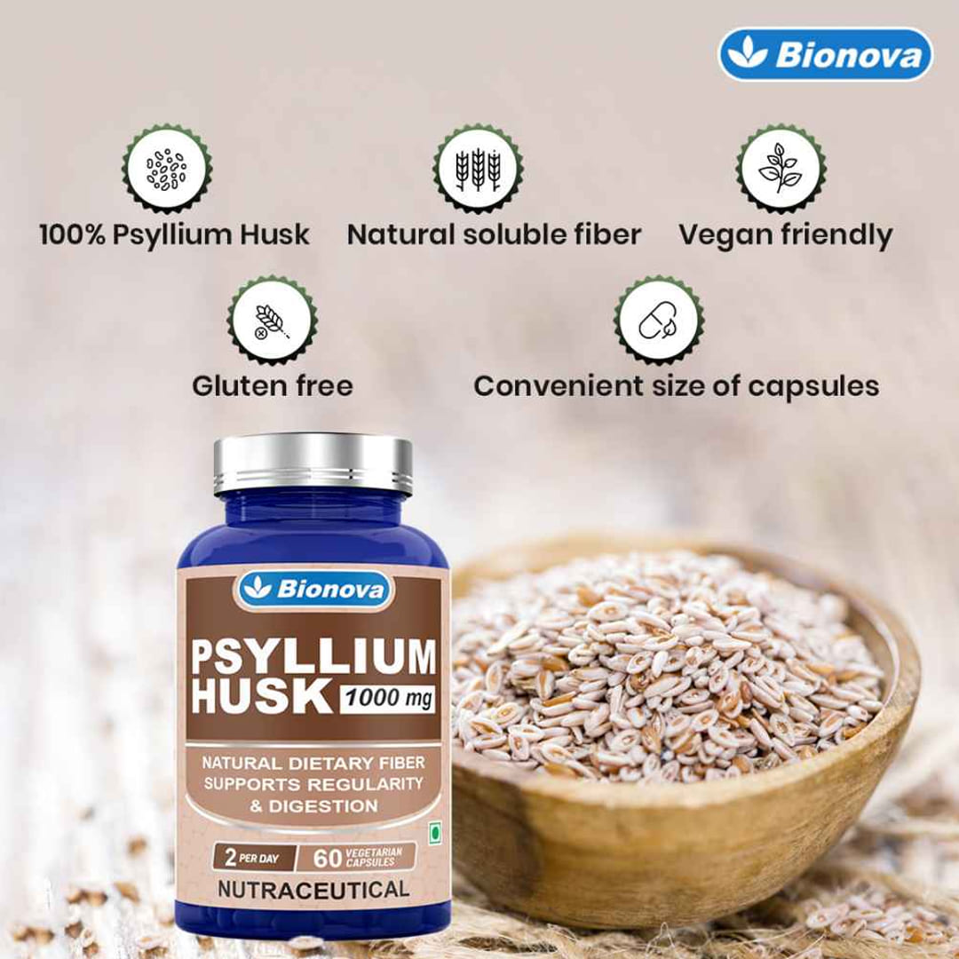 Psyllium Husk Vegetarian Capsules-60’s Pack: A natural dietary supplement for improved digestion and regularity