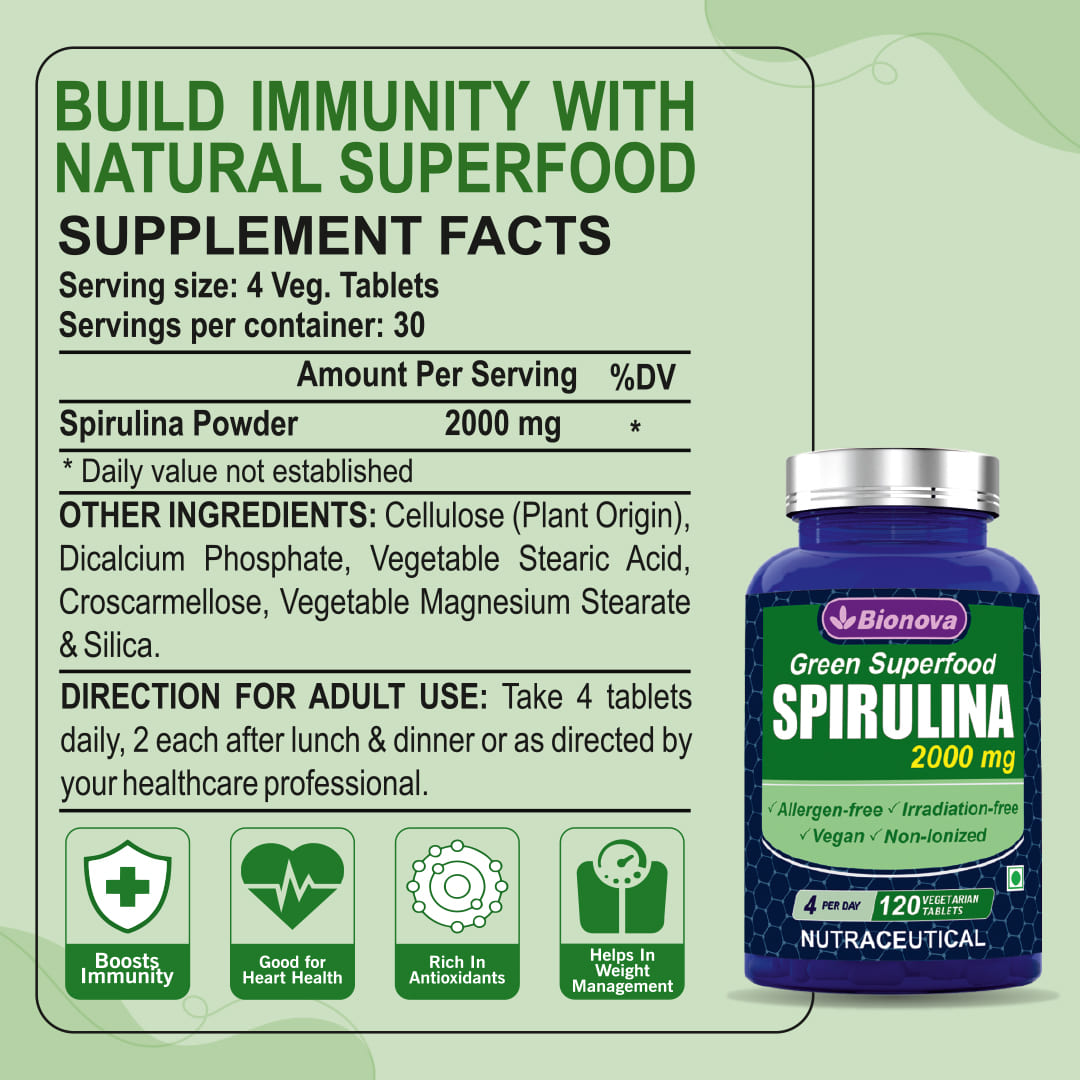 Spirulina Tablets - 120 Quick Release Vegetarian Tablets